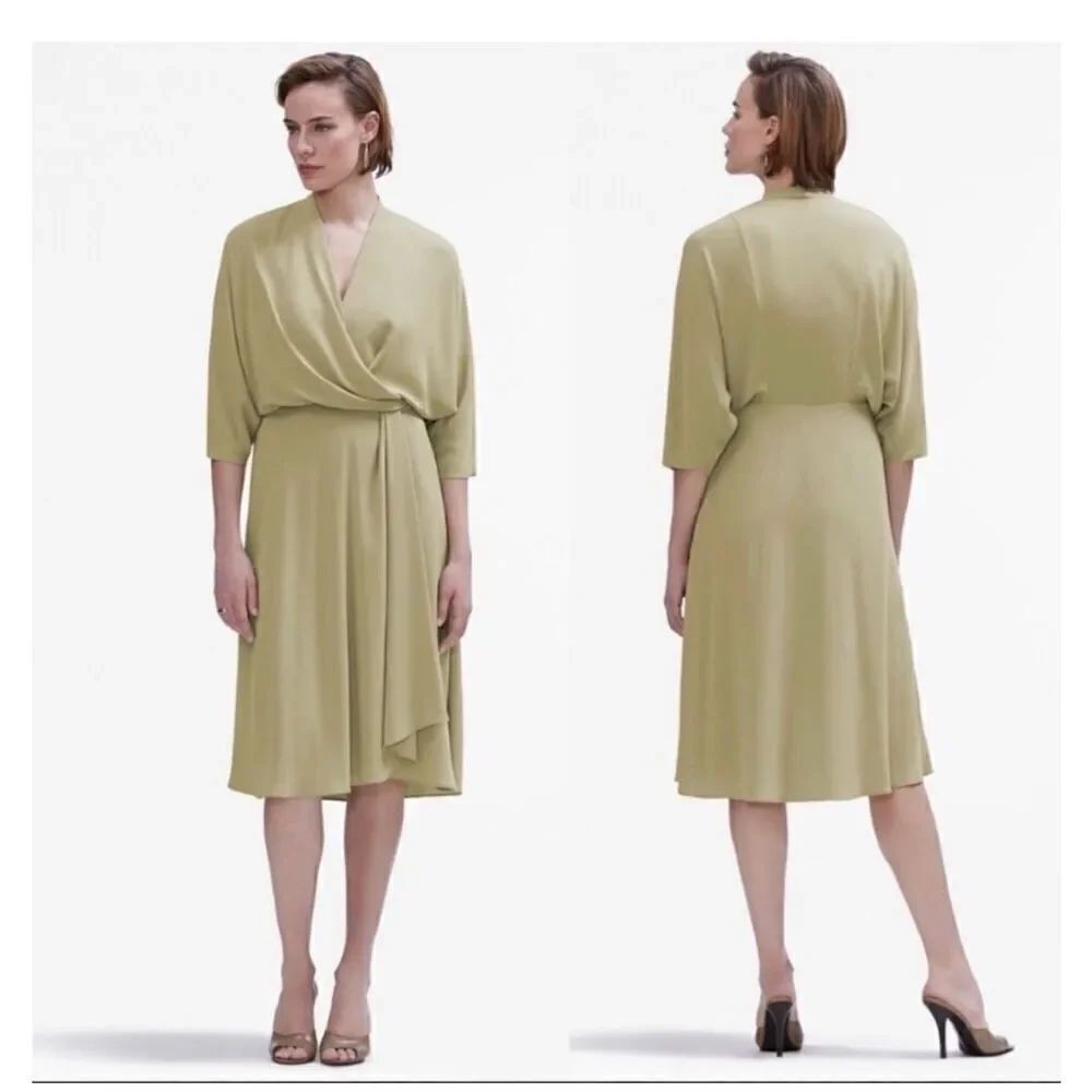 MM LaFleur Women's Size 4 Femi Dress In Dune Beige Elegant Draped Flowy Midi New